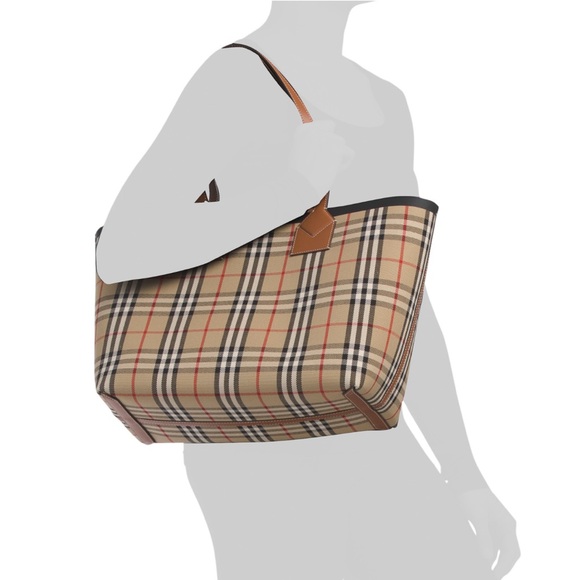 BURBERRY Made in Italy Medium Londan Tote In Signature Check With Leather Trim - Picture 2 of 4
